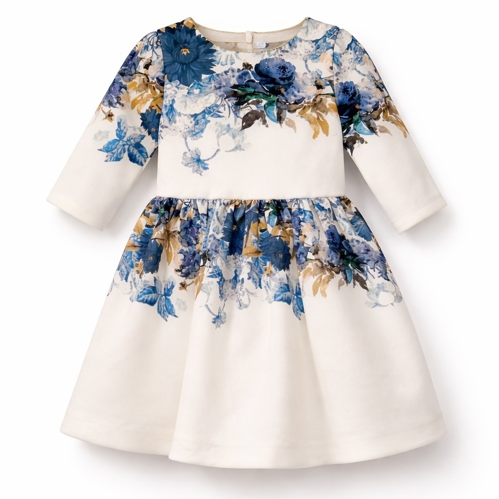 Patachou Girls Blue Floral Party Dress 5T Made in Portugal
